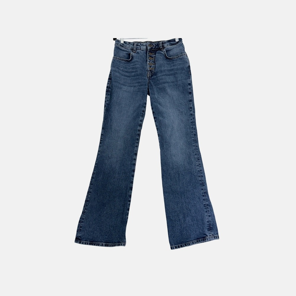 ZARA Jeans Womens 8 Blue Into The Classics Button Fly Flare Leg High Rise